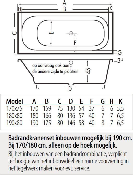 Xenz Aruba bad 170x75cm Antraciet