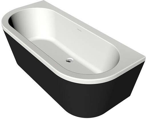 Xenz Charley halfvrijstaand bad 180x79cm mat wit mat zwart afvoer overloopcombinatie inox