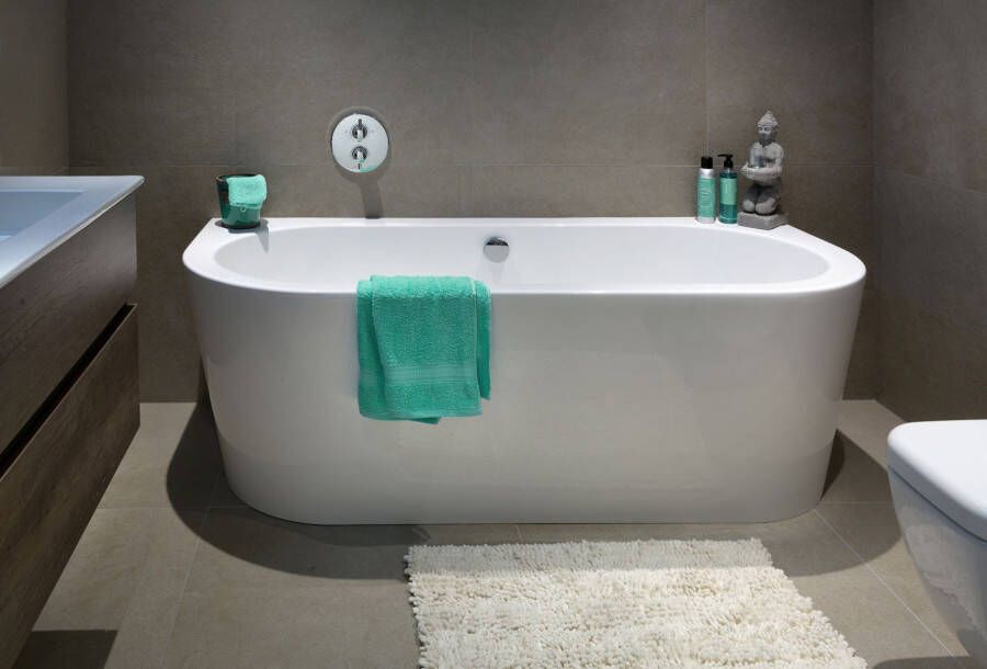 Xenz Charley XS halfvrijstaand bad 165x76cm glans wit badafvoer vulcombinatie inox