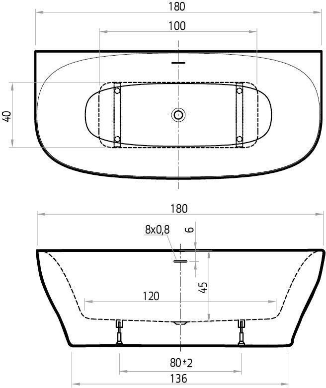 Xenz Dion halfvrijstaand bad 180x80cm glans wit met badafvoer- vulcombinatie grafiet geborsteld