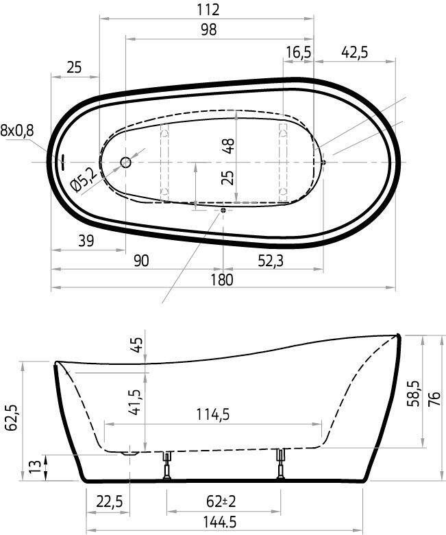 Xenz isa vrjistaand bad 180x85cm glans wit met badafvoer- vulcombinatie chroom