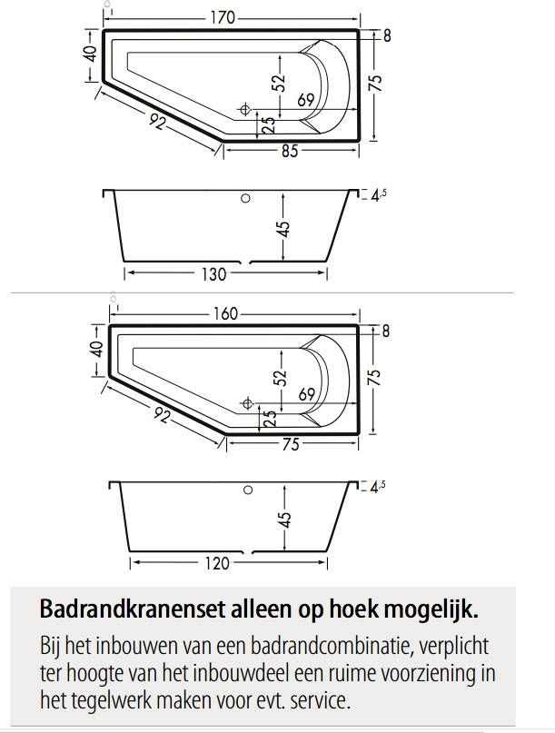 Xenz Lagoon Compact bad 160x75cm rechts asymmetrisch wit