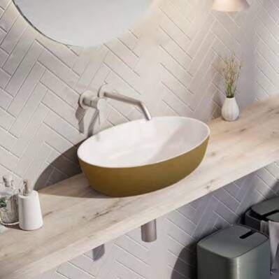 Xenz Neo-E Solid Surface waskom 54x38x14 Bicolor Wit Goud