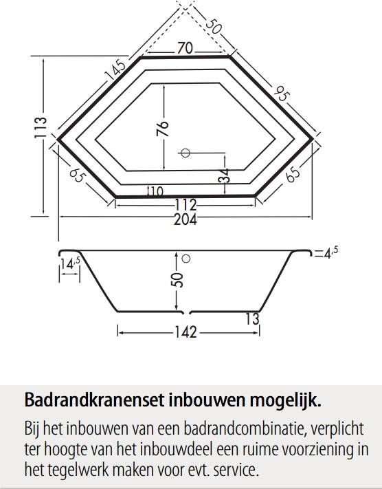 Xenz Society 145 zeshoekig hoekbad 145x145cm Antraciet