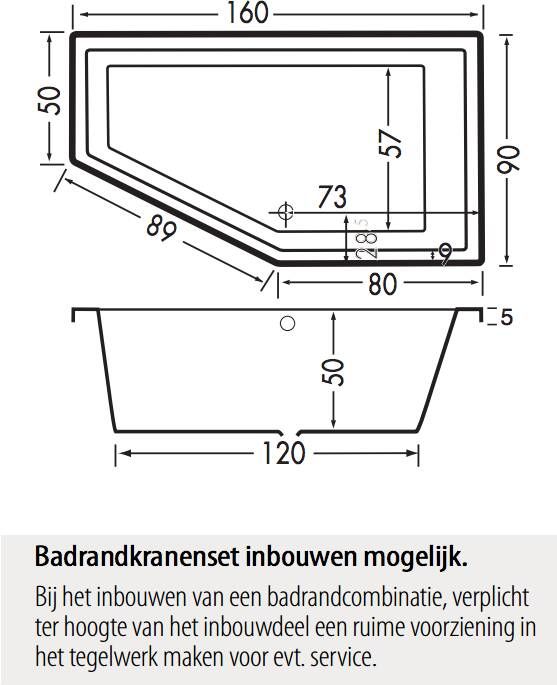 Xenz Society 160 bad 160x90cm links asymmetrisch Antraciet