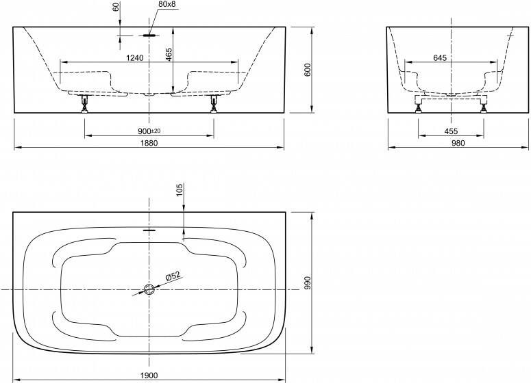 Xenz Valerie halfvrijstaand bad 190x99cm wit mat met badafvoer- overloopcombinatie chroom