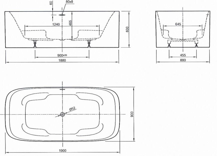 Xenz Vera vrijstaand bad 190x90cm glans wit met sleuf overloop waste wit mat