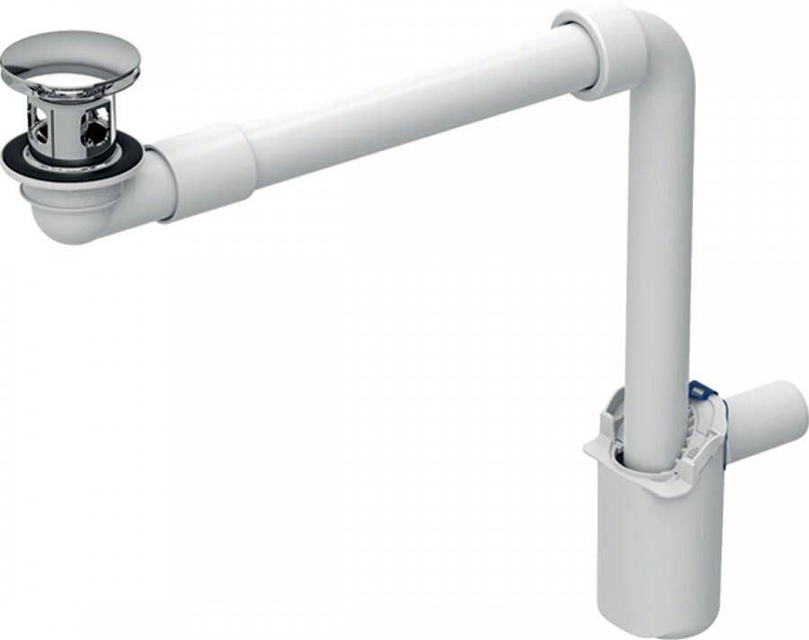 Geberit Clou wastafelafvoer ruimte besparend model met avoerplug en drukbediening chroom