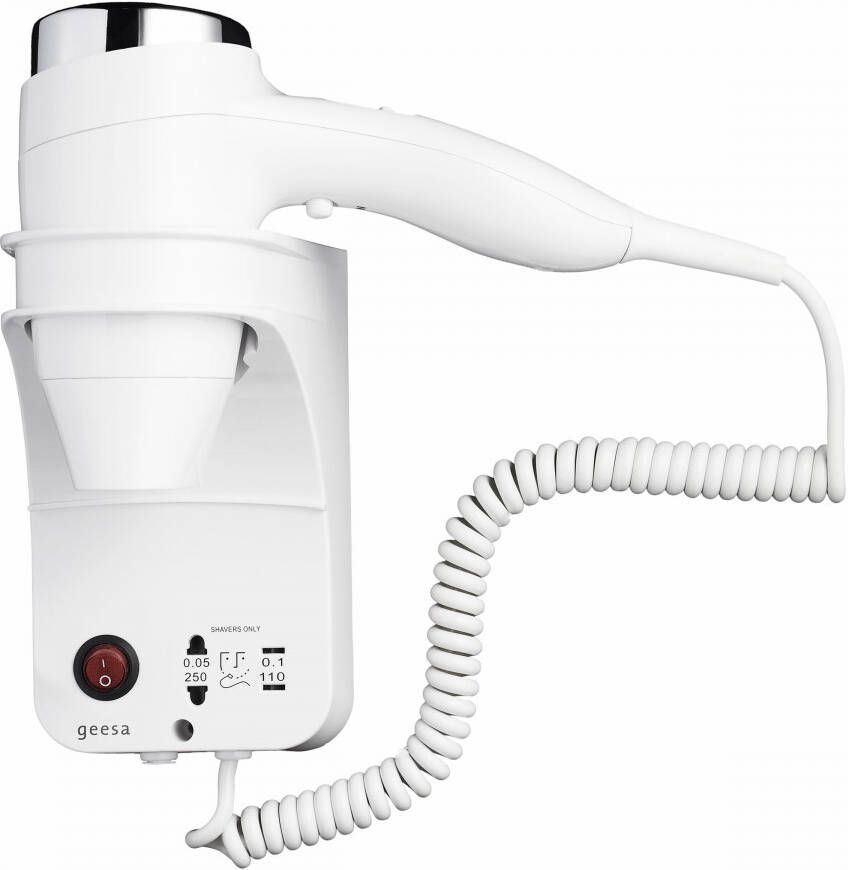 GEESA haardroger 1400W 3 snelheden kunststof scheerstopcontact 110 en 220V hxbxd 180x270x135mm wit