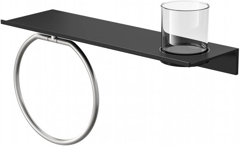 Geesa Leev planchet 40cm zwart met handdoekring RVS geborsteld met glas
