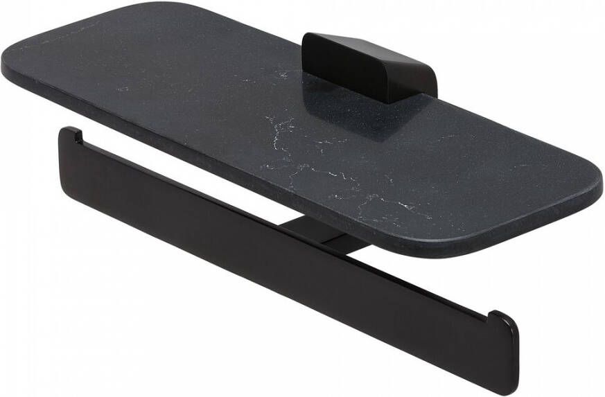 Geesa Shift Toiletrolhouder dubbel Zwart met planchet van matzwarte marmerlook 91994806M6 - Foto 2