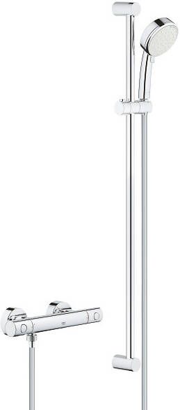 Grohe Grohtherm-800 Cosmopolitan met douchekraan thermostatisch m. koppelingen HOH=15cm glijstang 90cm handdouche 2 standen chroom 34769000