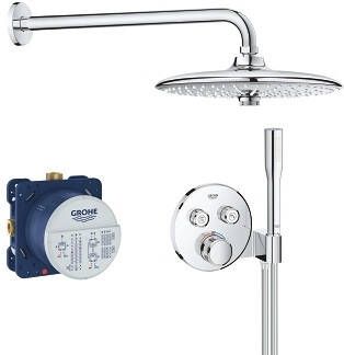 Grohe Grohtherm smartcontrol Regendoucheset Inbouw- hoofddouche 26cm 2 functies staafhanddouche 1 stand wandarm chroom 34744000