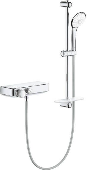 Grohe Grohtherm Smartcontrol Doucheset thermostatische douchekraan met glijstangset 60cm ronde handdouche 3 straalsoorten gladde doucheslang met zeepschaal chroom 34720000