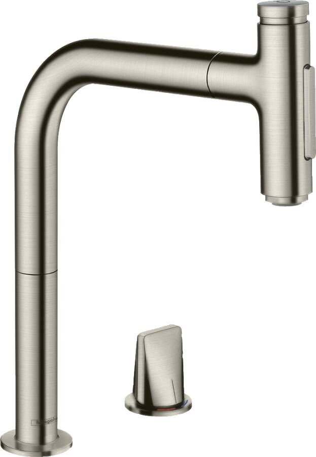 Hansgrohe Metris Select M71 2-gats ééngreeps keukenmengkraan met uittrekbare vuistdouche rvs look