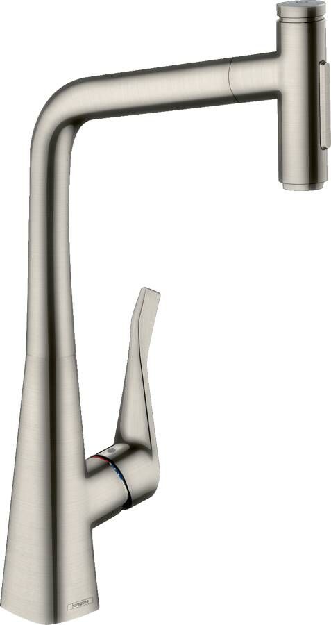 Hansgrohe Metris Select M71 M7117-h320 ééngreeps keukenmengkraan met uittrekbare vuistdouche rvs look