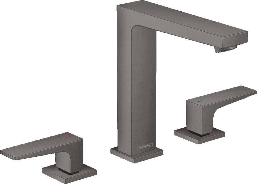 Hansgrohe Metropol wastafelkraan 160 met push open waste met voorsprong vaste uitloop 15.2cm brushed black chroom 32515340