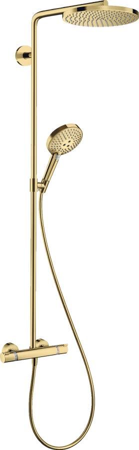 Hansgrohe Raindance 240 PowderRain 1jet showerpipe: m. Ecostat Comfort douchekraan thermostatisch HOH=15cm m. Raind. Select S 120 3jet handd. en hoofdd. 1jet polished gold