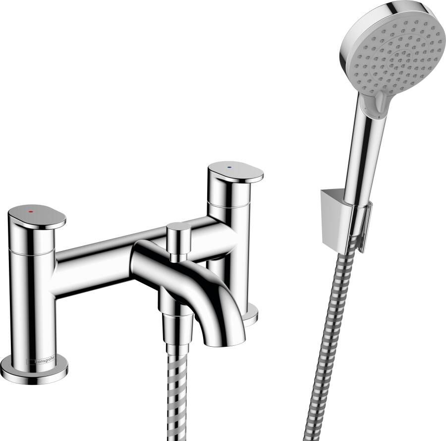 Hansgrohe Vernis Blend 2-gats badrandmengkraan met stopkraan en Vernis Blend handdouche Vario chroom