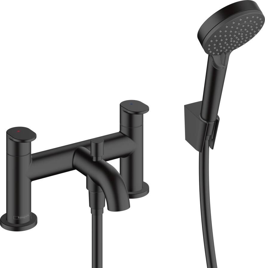Hansgrohe Vernis Blend 2-gats badrandmengkraan met stopkraan en Vernis Blend handdouche Vario mat zwart