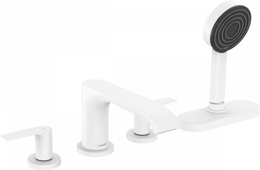 Hansgrohe Vivenis 4 gats badrandmengkraan met handdouche douchehouder doucheslang en s box mat wit