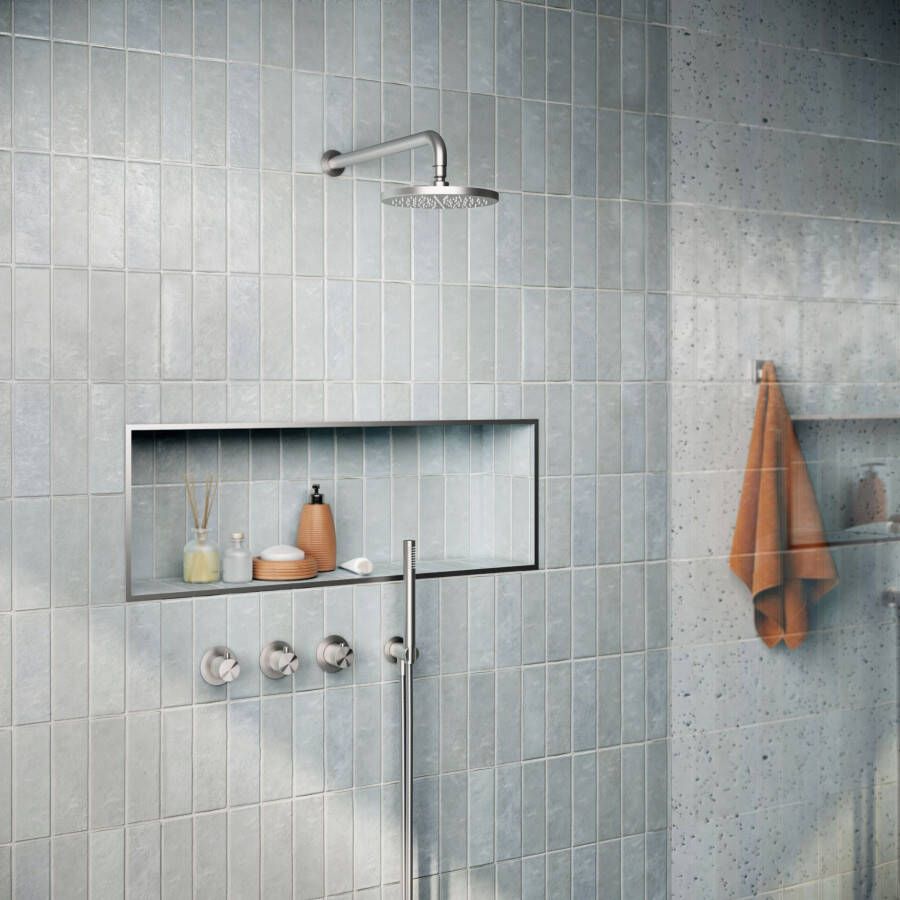 Hotbath Archie IBS33 inbouw doucheset RVS 316 RVS Geborsteld Staaf handdouche 20cm hoofddouche (0 8cm) Plafondbuis 20cm