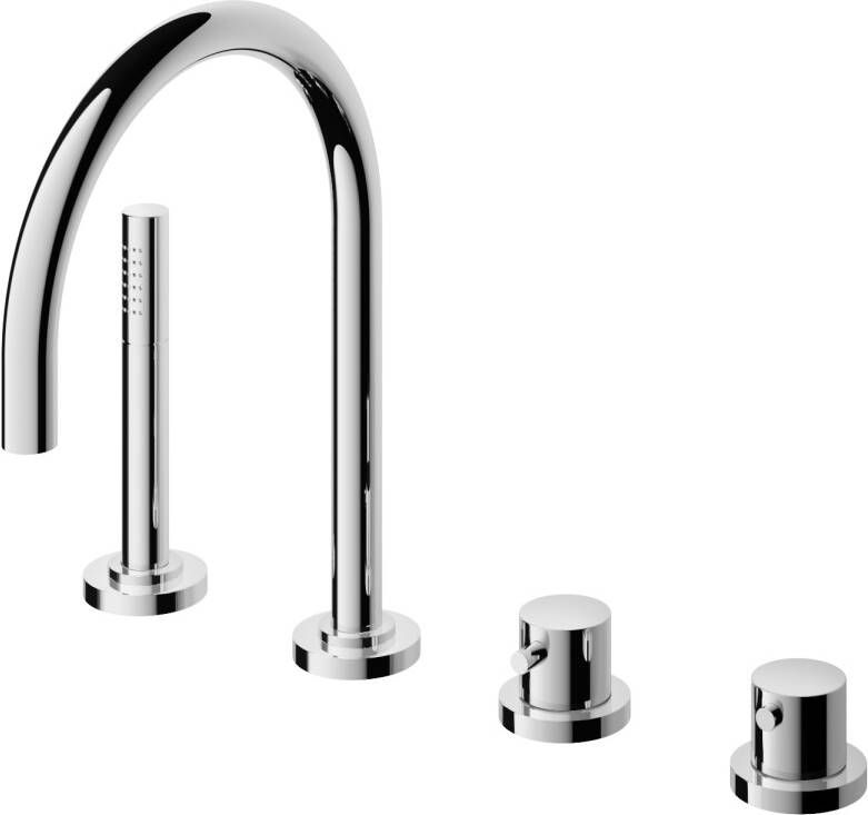 Douche Concurrent Badkraan Hotbath Buddy Thermostatisch Inbouw Rond Glans Chroom 2 Greeps 4 Gats met Handdouche en Uitloop - Foto 2