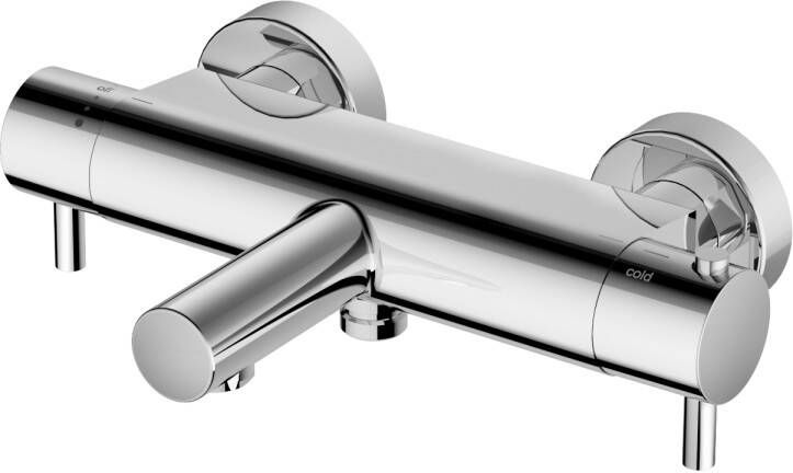 Badkraan Hotbath Buddy 15cm Hartafstand Thermostatisch Opbouw Rond Glans Chroom 2 Greeps Uitloop - Foto 2