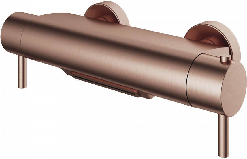 Douche Concurrent Badkraan Hotbath Buddy 15cm Hartafstand Thermostatisch Opbouw Geborsteld Koper PVD 2 Greeps met Waterval