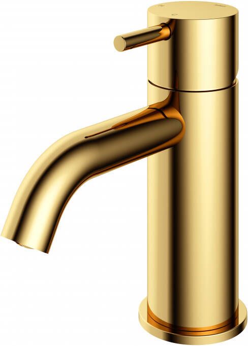 Hotbath Cobber 1-hendel wastafelmengkraan 14 3 cm hoog met gebogen uitloop van 10 7 cm gepolijst messing PVD