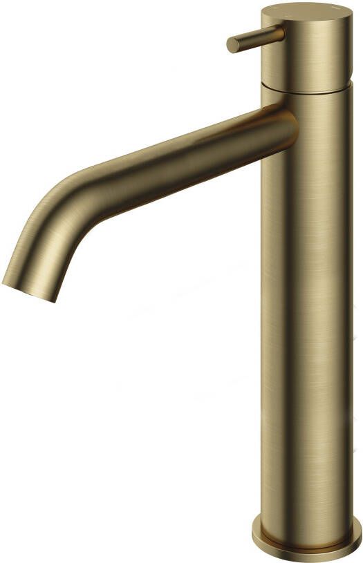 Hotbath Cobber 1-hendel hoge wastafelmengkraan 28 6 centimeter hoog met gebogen uitloop van 18 cm geborsteld messing - Foto 2