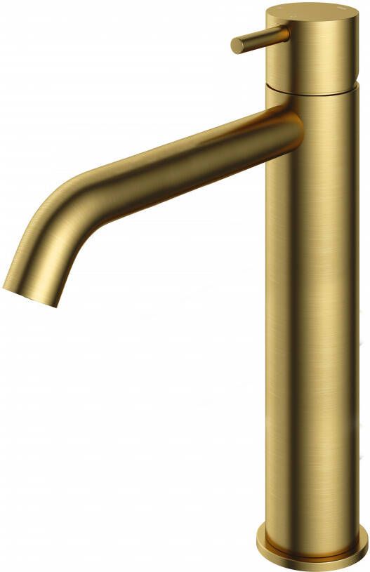 Hotbath Cobber 1-hendel hoge wastafelmengkraan 28 6 centimeter hoog met gebogen uitloop van 18 cm geborsteld messing pvd