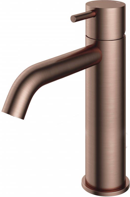 Hotbath Cobber 1-hendel wastafelmengkraan 21 6 cm hoog met gebogen uitloop van 13 5 cm geborsteld koper PVD