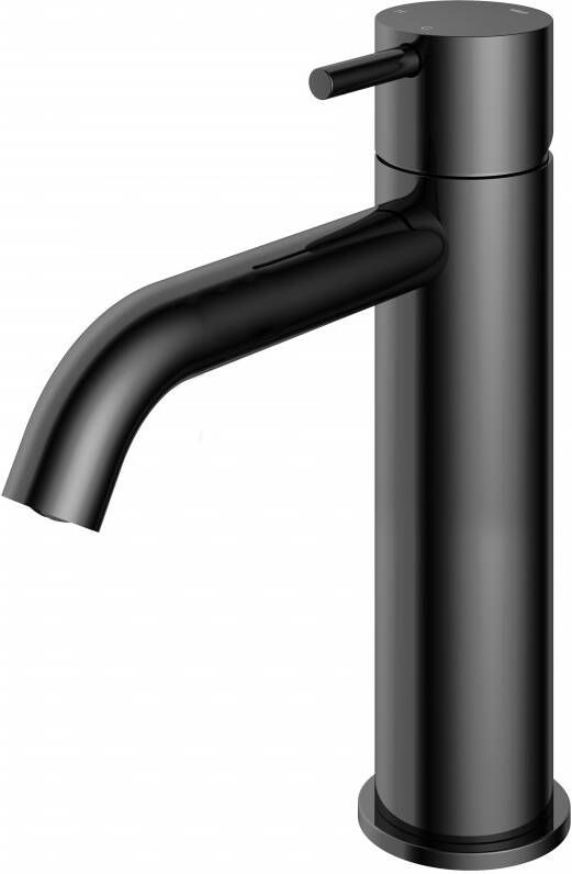 Hotbath Cobber middelhoge wastafelkraan met gebogen uitloop zonder waste zwart chroom CB003MCBK