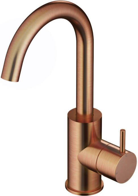 Hotbath Cobber 1-hendel wastafelmengkraan 27 8 cm hoog met draaibare uitloop van 13 5 cm geborsteld koper PVD