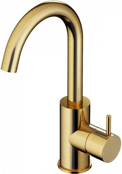 Hotbath Cobber 1-hendel wastafelmengkraan 27 8 cm hoog met draaibare uitloop van 13 5 cm geborsteld messing PVD