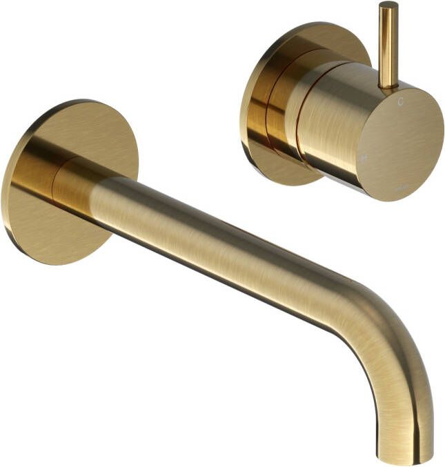 Hotbath Wastafelmengkraan Cobber Inbouw 3+3 Inbouwsysteem 1-hendel Gebogen 18 cm Geborsteld Messing Living Colours - Foto 1