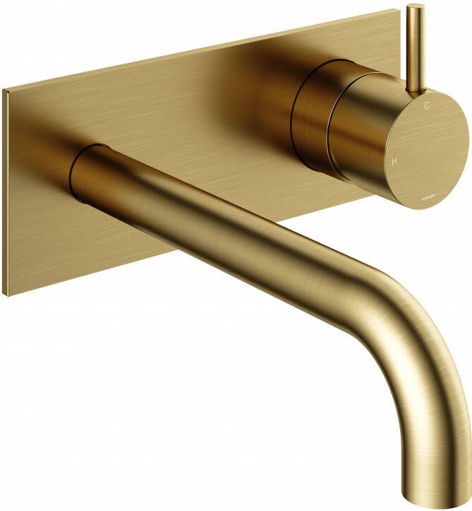 Hotbath Cobber afbouwdeel inbouw wastafelmengkraan met achterplaat en 18 cm uitloop geborsteld messing (goud) PVD CB006EXT18BBP