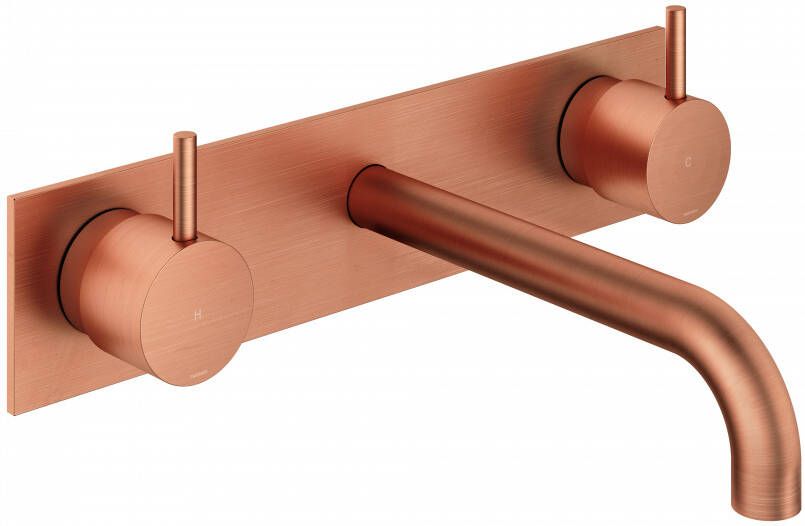 Hotbath Cobber afbouwdeel wastafelmengkraan met achterplaat en 18 cm uitloop geborsteld koper PVD CB006TEXT18BCP