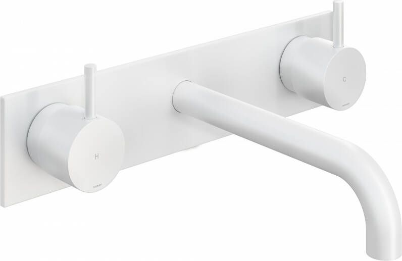 Hotbath Cobber CB006TEXT18 afbouwdeel wastafelkraan 3-gats met achterplaat en 18cm uitloop mat wit