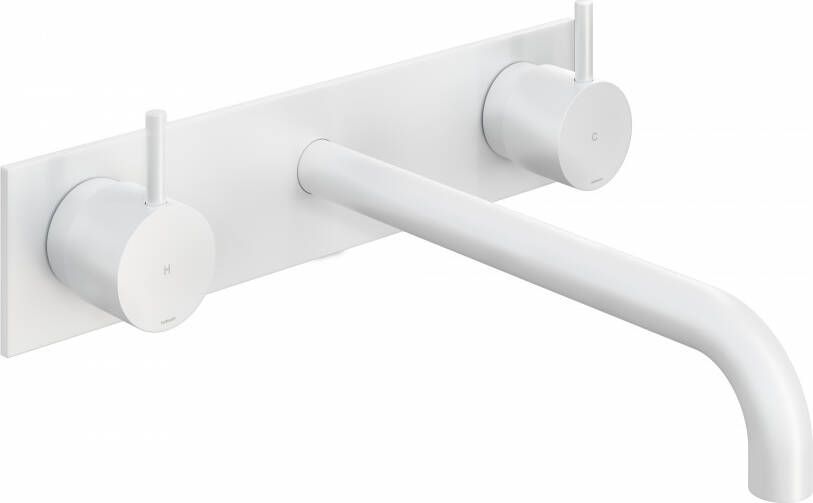 Hotbath Cobber CB006TEXT25 afbouwdeel wastafelkraan 3-gats met achterplaat en 25cm uitloop mat wit