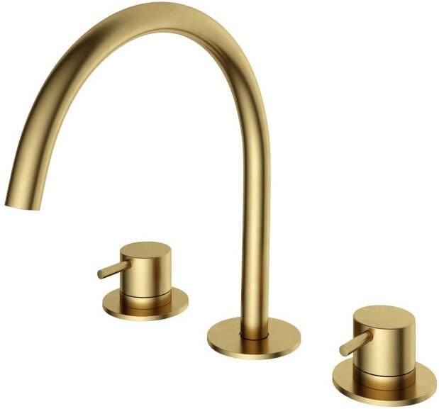 Hotbath Cobber tweegreeps wastafelmengkraan 26 1 cm hoog met gebogen uitloop van 22 1 cm geborsteld messing PVD - Foto 4