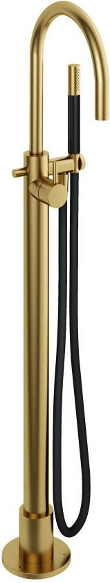 Douche Concurrent Badkraan Vrijstaand Hotbath Cobber Mengkraan Rond Geborsteld Messing PVD 1 Greeps met Staafhanddouche - Foto 2