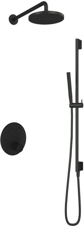 Hotbath Cobber IBS22 Regendoucheset inbouw 35cm wandarm 20cm ronde hoofddouche staafhanddouche glijstang mat zwart IBS22BL7