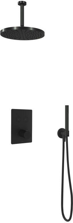 Hotbath Cobber IBS 23 inbouw doucheset mat zwart met staafhanddouche 30cm hoofddouche met plafondbuis 15cm wandsteun met uitlaat