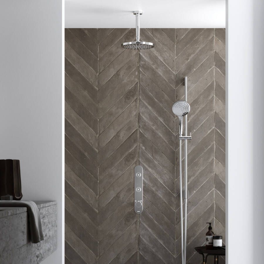 Hotbath Cobber IBS 24 inbouw doucheset chroom met staafhanddouche 20cm hoofddouche met plafondbuis 15cm wandsteun met uitlaat