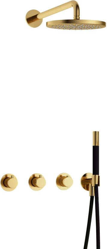 Hotbath Cobber IBS70 Regendoucheset inbouw 38.5cm wandarm 20cm ronde hoofddouche staafhanddouche messing gepolijst PVD IBS70NBP