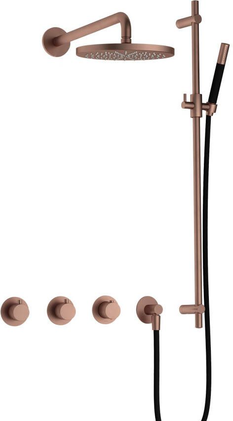 Hotbath Cobber IBS70 Regendoucheset inbouw 38.5cm wandarm 20cm ronde hoofddouche staafhanddouche glijstang koper geborsteld PVD IBS70BCP7