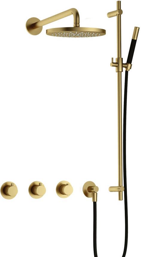 Hotbath Cobber IBS70 Regendoucheset inbouw 38.5cm wandarm 20cm ronde hoofddouche staafhanddouche glijstang geborsteld messing PVD IBS70BBP7