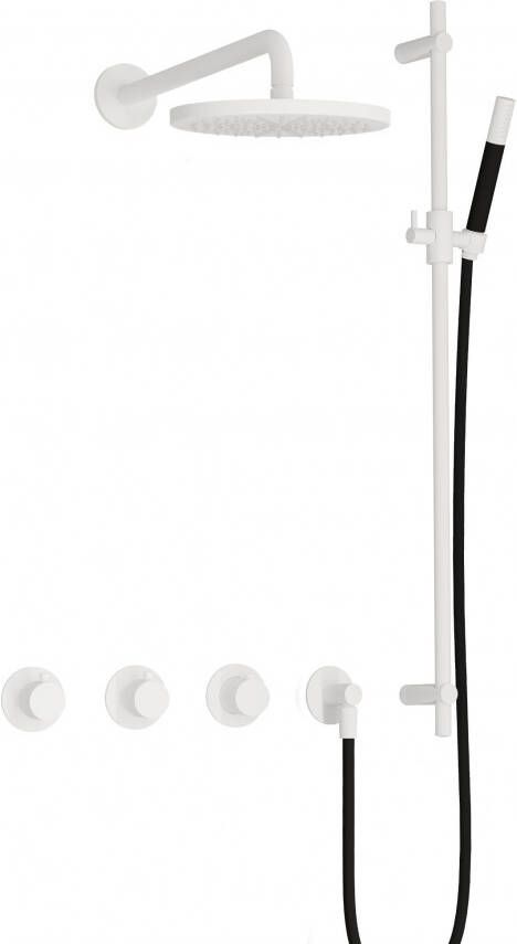 Hotbath Cobber IBS70 Regendoucheset inbouw 38.5cm wandarm 20cm ronde hoofddouche staafhanddouche glijstang wit mat IBS70WH7